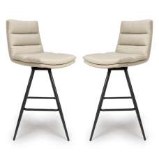 Norton Taupe PVC Fabric Counter Bar Chairs With Metal Legs In Pair - UK