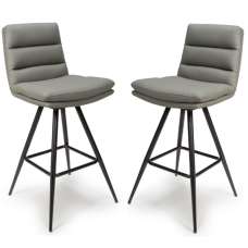 Norton Truffle PVC Fabric Bar Chairs With Metal Legs In Pair - UK