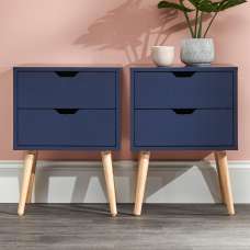 Norwich Nightshadow Blue Wooden Bedside Cabinets In Pair - UK