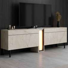 Nova Wooden LED TV Stand with 2 Doors in Travertine Marble Effect - UK