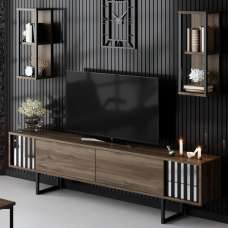 Novara Wooden Entertainment Unit With 2 Wall Shelves Walnut And Black - UK