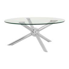 Kurhah Round Clear Glass Coffee Table With Silver Frame - UK