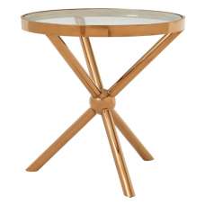 Kurhah Round Clear Glass Top Side Table With Rose Gold Frame - UK