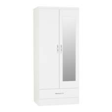 Mack Oak Wooden Wardrobe With 2 Doors 1 Drawer White Gloss Front - UK