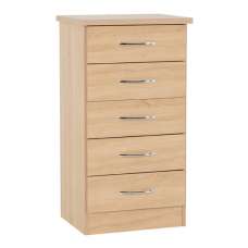 Mack Narrow Wooden Chest Of 5 Drawers In Sonoma Oak - UK