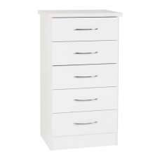 Mack Narrow Oak Wooden Chest Of 5 Drawers With White Gloss Front - UK