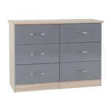 Mack Wooden Chest Of 6 Drawers With Grey Gloss Front In Oak - UK