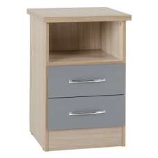 Mack Oak Wooden Bedside Cabinet With 2 Drawers Grey Gloss Front - UK