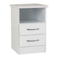 Mack Wooden Bedside Cabinet With 2 Drawers White Gloss Front - UK