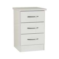 Mack Wooden Bedside Cabinet With 3 Drawers White Gloss Front - UK