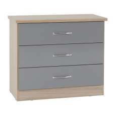 Mack Wooden Chest Of 3 Drawers With Grey Gloss Front In Oak - UK