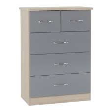 Mack Wooden Chest Of 5 Drawers With Grey Gloss Front In Oak - UK