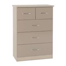 Mack Wooden Chest Of 5 Drawers With Oyster Gloss Front In Oak - UK