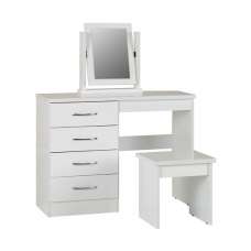 Mack Oak Wooden Dressing Table Set With White Gloss Front - UK
