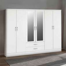 Mack Oak Wooden Wardrobe With 6 Doors White Gloss Front - UK