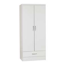 Mack Oak Wooden Wardrobe With 2 Doors White Gloss Front - UK