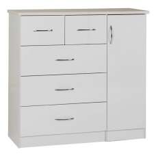 Mack Wooden Sideboard With 5 Drawers White Gloss Front In Oak - UK