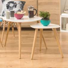 Nusakan Triangular High Gloss Nest Of 2 Tables In White - UK