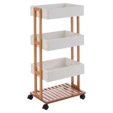 Nusakan Wooden 4 Tier Storage Trolley In White And Natural - UK