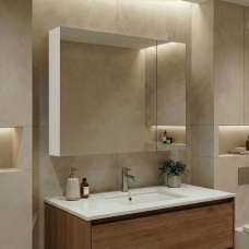 Nuvola 750mm Wooden Wall Mounted Bathroom Mirror Cabinet in White - UK