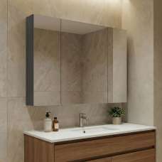 Nuvola 970mm Wooden Wall Mounted Bathroom Mirror Cabinet in Anthracite - UK