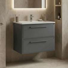 Nuvola Wooden Wall Mounted Vanity Unit & Basin with 2 Drawers in Grey - UK