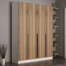 Nylor Wooden Hallway Storage Furniture with 4 Doors Fluted Panels in Walnut - UK