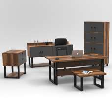 Oakmere Wooden Executive Office Furniture Set with Storage Cabinet in Baroque and Anthracite - UK