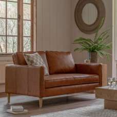 Obento Leather 2 Seater Sofa With Wooden Legs In Vintage Brown - UK