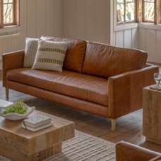 Obento Leather 3 Seater Sofa With Wooden Legs In Vintage Brown - UK