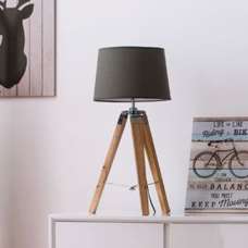 Obito Grey Fabric Shade Table Lamp With EU Plug And Tripod Base - UK