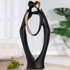 Ocala Large Ceramics Couple Kiss Sculpture In Black And Gold - UK