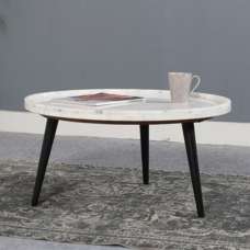 Ocala Marble Top Coffee Table In White With Black Metal Legs - UK