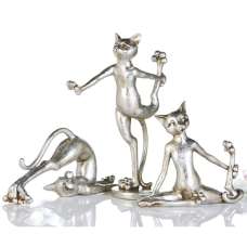 Ocala Polyresin Cat Aerobic Sculpture In Silver - UK