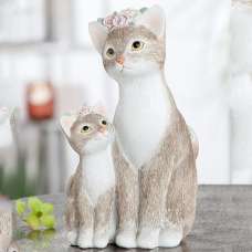 Ocala Polyresin Cat With Child Nala Sculpture In Brown - UK