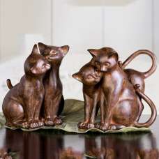Ocala Polyresin Cat Couple Sitting Sculpture In Brown - UK