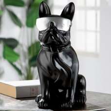 Ocala Polyresin Cool Dog Sitting Sculpture In Black - UK