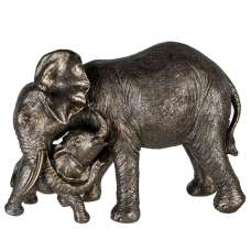 Ocala Polyresin Elephant Zambezi With Baby Sculpture In Grey - UK