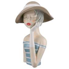 Ocala Polyresin Lady With Hat Sculpture In Blue And White - UK