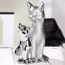 Ocala Polyresin Sculpture Cat 2 Sculpture In Silver - UK