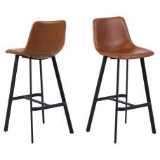 Ocala Vintage Brandy PU Leather Bar Chairs In Pair - UK
