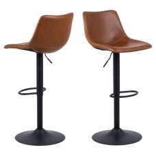Ocala Vintage Brandy PU Leather Bar Stools In Pair - UK