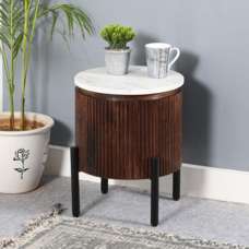 Ocala White Marble And Wood Side Table In Dark Mahogany - UK
