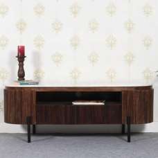 Ocala White Marble And Wood TV Stand In Dark Mahogany - UK