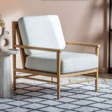 Ocala Fabric Armchair With Wooden Frame In Natural And Cream - UK
