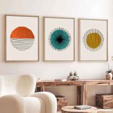Oceanica Wooden 30x40cm Geometric Wall Art Frame Set of 3 in Multicolour - UK