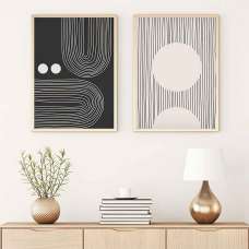 Oceanica Wooden 30x40cm Meditative Line Wall Frame Set in Black and White - UK