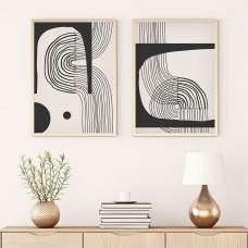 Oceanica Wooden 30x40cm Monochrome Flow Wall Frame Set in Black and White - UK