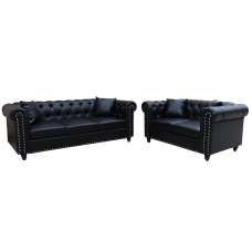 Oceanside Faux Leather 3+2 Seater Sofa Set In Black - UK