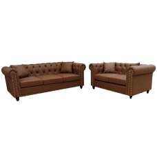 Oceanside Faux Leather 3+2 Seater Sofa Set In Brown - UK